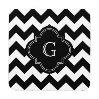 Bold Black White Chevron Zig Zag Pattern Monogram Drink Coaster