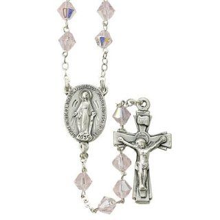 8mm Rose Tin Cut Rosary Necklace with Silver Plated Miraculous Center and Crucifix Rosaries Rosary Necklaces Gift Boxed Jewelry