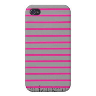 Vintage Pink & Grey Stripes Personalized Case iPhone 4 Covers