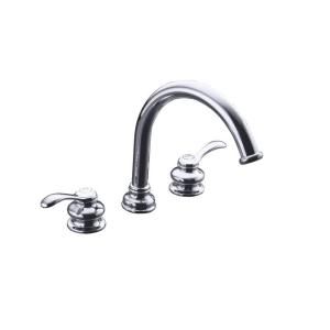 KOHLER Fairfax Deck Mount Bath Faucet Trim, Lever Handles and 8 7/8 Non Diverter Spout in Polished Chrome (Valve Not Included) K T12885 4 CP