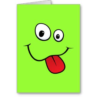 Funny goofy smiley sticking out his tongue, green greeting cards