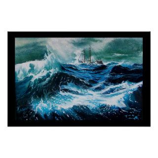 Ship In the Sea in Storm Posters
