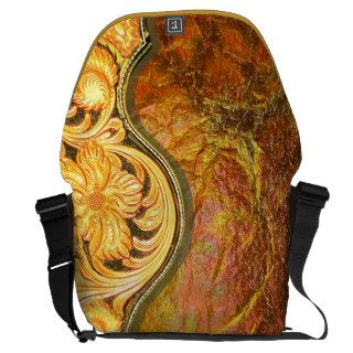 Golden Tooled Leather Look of Sunshine Messenger Bags
