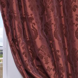 Flocked Renaissance Paprika Faux Silk 120 inch Curtain Panel Curtains