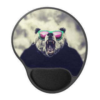 Angry Panda Bright Neon Teal Shades Funny Art Gel Mousepads