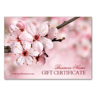 Blank Spring Gift Certificate With Pink Blossom Business Card Template