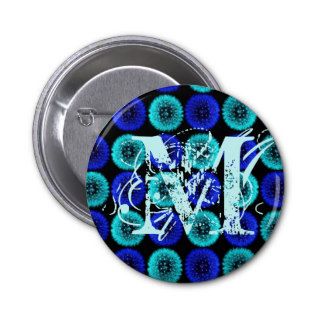 Cute Monogram Letter M Blue Dandelions Button