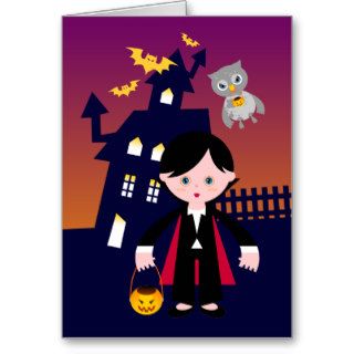 Handsome Dracula goes trick or treat Greeting Cards