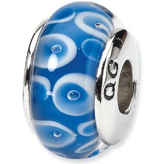 Reflection Beads Silver Blue White Hand Blown Glass Bead Bead Charms Jewelry