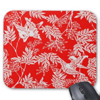 Birds with Leaves and Berries Mousepad, Red