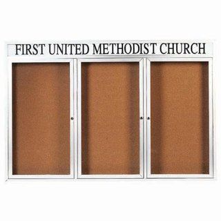 Illuminated Enclosed Bulletin Board Frame Color Powder Coated White, Number of Doors Three, Size 48" H x 72" W 