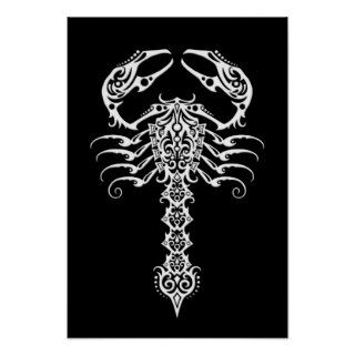 White and Black Tribal Scorpion Poster