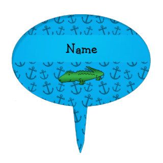 Personalized name alligator blue anchors pattern cake topper