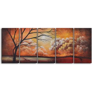 'Tree silhouette by thunder' 5 piece Hand Painted Oil Painting My Art Outlet Canvas