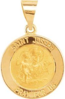 Jewelplus Hollow Round St. Joesph Medal 14K Yellow Pendant Jewelry