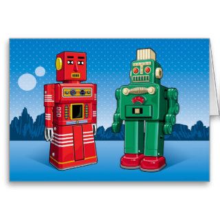 Vintage Toy Robots Christmas Greeting Card