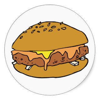 Hamburger Junk Snack Food Cartoon Art Round Sticker