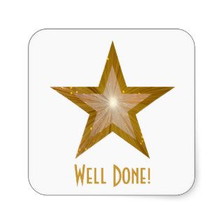 Gold Star 'Well Done' square sticker white