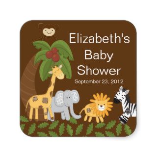 Jungle Safari Animal Neutral Baby Shower Square Stickers