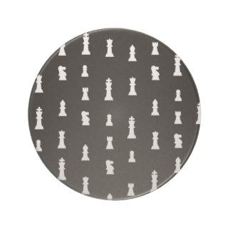 Chess pieces pattern   black and white beverage coaster