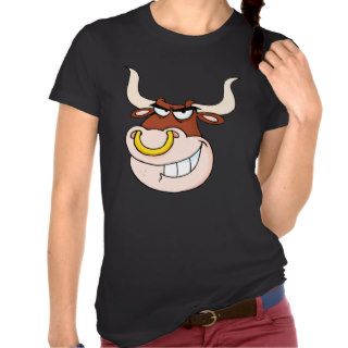 angry bull head grinning cartoon tees
