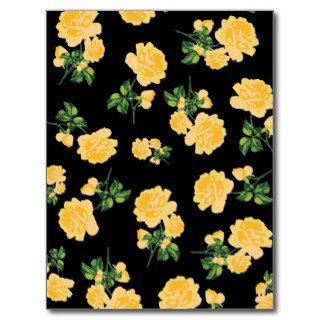 Yellow roses Floral pattern on black Postcard
