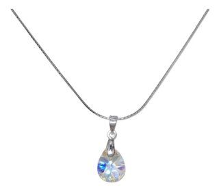 Sterling Silver 16 inch Teardrop Shape Crystal Necklace on Cardano Chain Jewelry