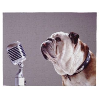 Bulldog Preparing to Sing into Microphone Jigsaw Puzzle