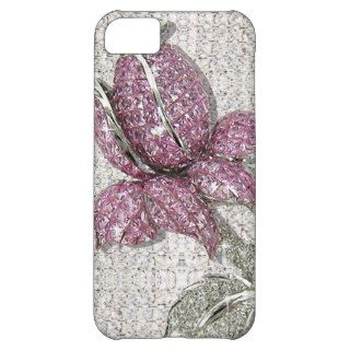 Diamond Bling White and Pink Rose on Glitter White iPhone 5C Cases