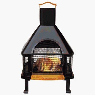 UniFlame WAF513C Outdoor Wood Burning Fireplace with Copper Hearth and Hood  
