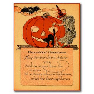 Jack O Lantern Witch Black Cat Bat Vintage Postcards