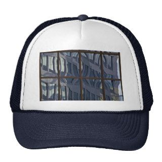 Reflection in glass curtain wall trucker hats