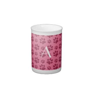 Monogram light pink dog paw prints bone china mugs