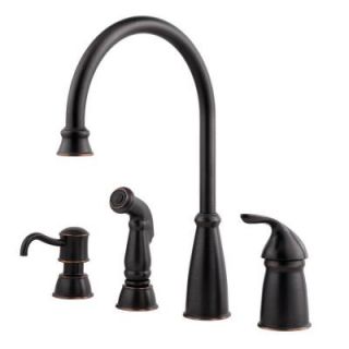 Pfister Avalon 1 Handle High Arc 3 or 4 Hole Lead Free Kitchen Faucet with Side Spray and Soap Dispenser in Tuscan Bronze F 026 4CBY