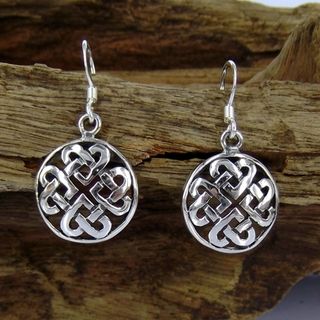 Sterling Silver Round Celtic Heart Knot Dangle Earrings (Thailand) Earrings