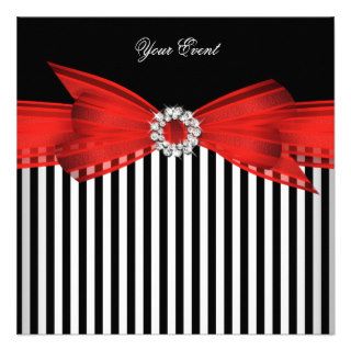 All Occasion Red Bow Black White Stripe Party Personalized Announcement