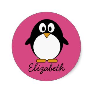 cute cartoon penguin with pink background round stickers
