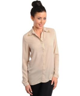 G2 Chic Women's Bejeweled Collar Studded Front Hi Lo Chiffon Shirt(TOP DSY, BEG M) Blouses