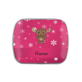 Personalized name moose pink snowflakes candy tins
