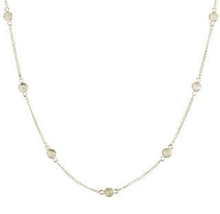 Sterling Silver with 9 Moonstone Round Cabochon Necklace, 18" Jewelry