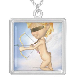 Blindfolded angel drawing a bow, CG, 3D, Custom Necklace
