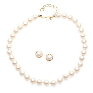 Carolee White Pearl Necklace and Stud Earrings Set Box Fashion Necklaces