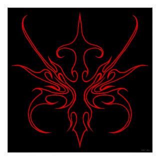 Carnival Mask Tribal Tattoo black and red on black Posters