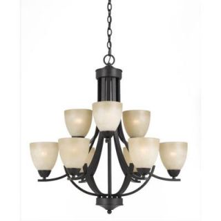 Illumine Value 9 Light English Bronze Chandelier with Antiqued Cognac Painted Glass Shade CLI TR33244