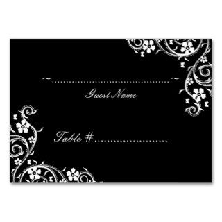 Ebony Floral Swirls Wedding Seating Card Business Card Template