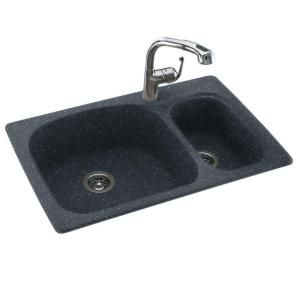 Swanstone Dual Mount Composite 33x22x9 1 Hole Large/Small Double Bowl Kitchen Sink in Black Galaxy KS03322LS.015