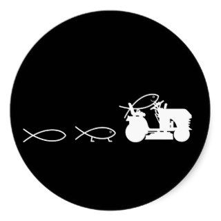 Mower Mowing Tractor Ichthys Sign of the Fish Round Stickers