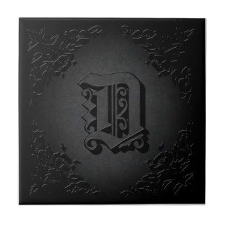 Royal Black Stone Letter D Monogrammed Tile
