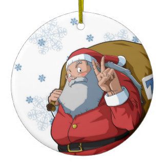 Jolly Santa with Peace Sign Merry Christmas Tree Christmas Ornament