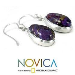 Sterling Silver 'Beautiful Goddess' Comp Turquoise Earrings (India) Novica Earrings
